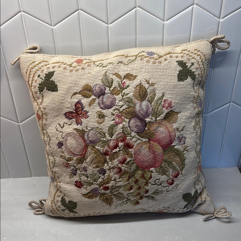 Vintage Needlepoint cottage style pillow
